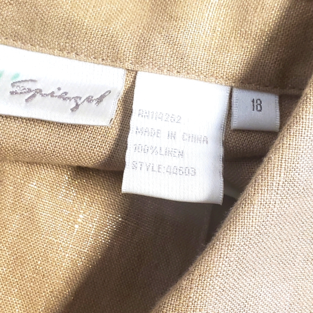 Vintage Spiegel Tan Gold Metalic 100% Linen Blazer Jacket Size 18 - Picture 5 of 9